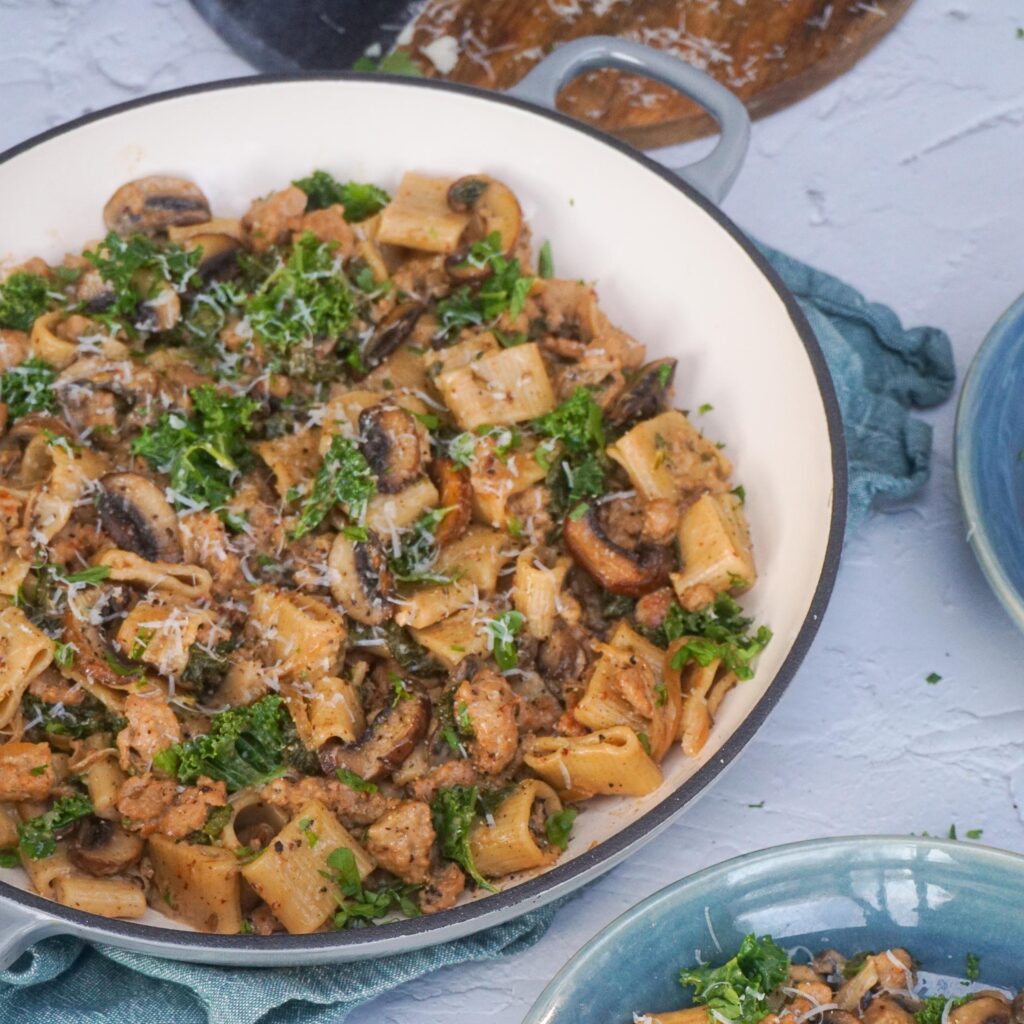 Creamy Sausage, Mushroom and Kale Pasta - Fodder